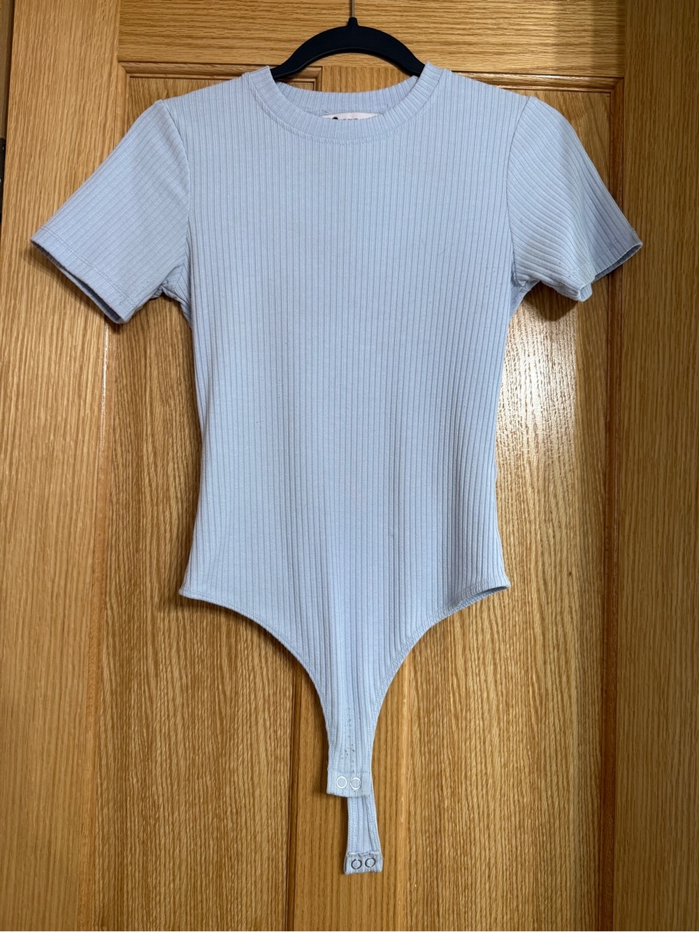 SO Ribbed Short-Sleeve One-Piece Bodysuit in Light Blue
